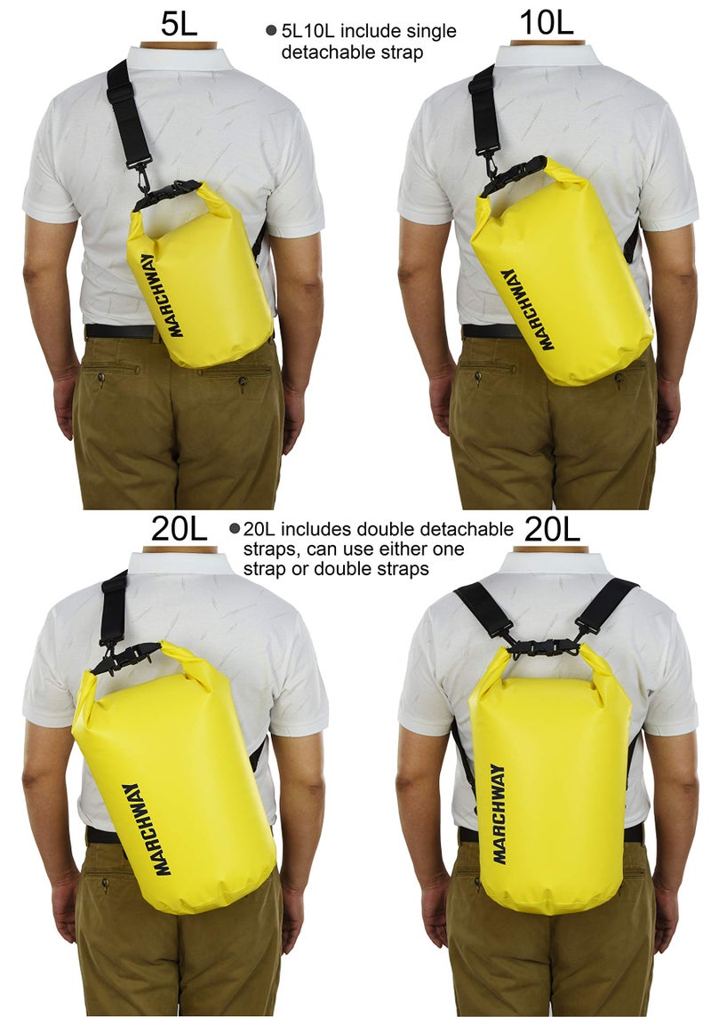 MARCHWAY Floating Waterproof Dry Bag Backpack 5L/10L/20L/30L/40L, Roll Top Sack Keeps Gear Dry for Kayaking, Rafting, Boating, Swimming, Camping, Hiking, Beach, Fishing (Lemon Yellow, 5L) - Image 3